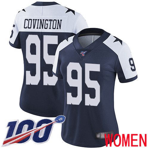 Women Dallas Cowboys Limited Navy Blue Christian Covington Alternate #95 100th Season Vapor Untouchable Throwback NFL Jersey